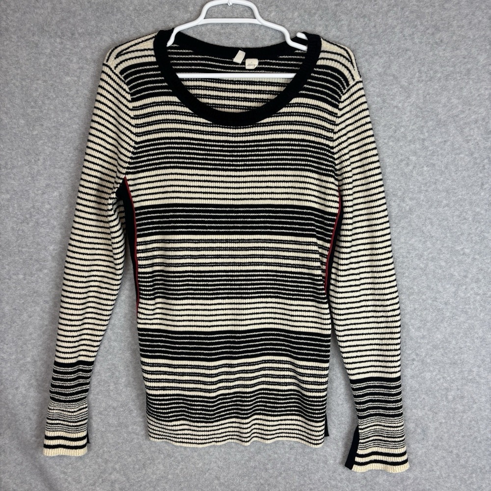 Moth for Anthropologie Black and White Rib Knit Striped Sweater Size Large